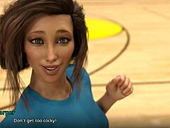 Cartoon milf with big tits teases in 3d erotic scene as new coach