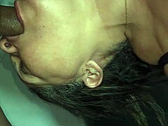 Helping a mature woman with big breast to give a good blow job