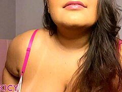 Latina wife humiliates old cuckold with sensual JOI and big tits