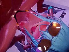KonoSaba threesome with bronze-haired beauty in bikini