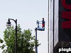 Perfect brunette Alexandra Tyler exposes nice boobs in outdoor shoot