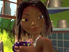 3DGspot - Tiny trans bangs giant busty trans in wild 3D cartoon action. French subtitles add extra spice.