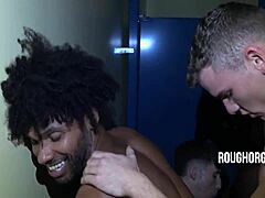 Intense gay party turns into rough interracial orgy with ebony gangbang banging