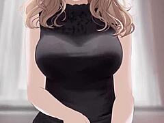 Anime girl in black dress rides cock and gets covered in cum.