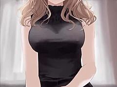 Anime girl in black dress rides cock and gets covered in cum.