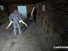 Busty 3D cartoon babe double-teamed hard in jail.