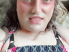 Blue dress crossdresser teases with big butt in webcam show