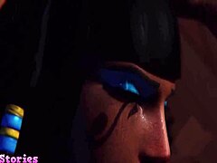 In this anime game, she uses her mouth for his pleasure during play.