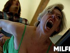 Hey, wanna see this hot busty MILF sneakily bang the cable guy with huge cock?