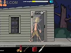 in fuckerman flash game by bambook, the big tits anime girl gets a facial from monster cock