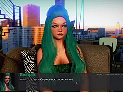 Ball licking and anal sex with an Asian beauty in a BDSM-themed anime game
