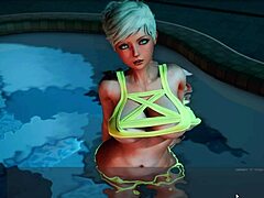 Ball licking and anal sex with an Asian beauty in a BDSM-themed anime game