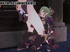 Horny Lakris in Genshin Impact gets wild blowjob and footjob!
