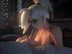 Mercy from Overwatch in a hot gang bang scene with bouncing boobs and anal sex
