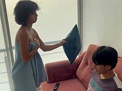 Stepmother seduces stepson with photos, gives him a blowjob