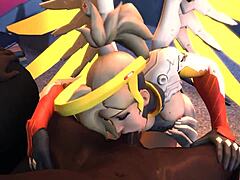 Mercy from Overwatch rides a cock in intense assfucking scene