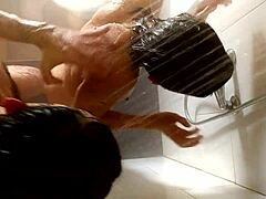 Emotional shower blowjob and cum