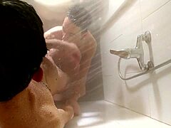 Emotional shower blowjob and cum