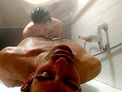 Emotional shower blowjob and cum