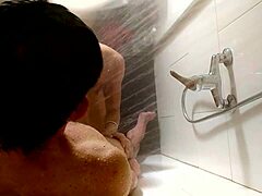 Emotional shower blowjob and cum