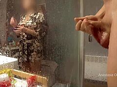 Stepmom caught me jacking off in the bathroom shower