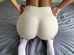 pov latina with big booty gets slammed from behind in tight leggings