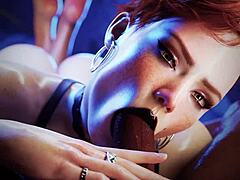 Panam judy and aurore in cyberpunk threesome blowjob