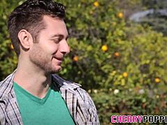 teen 18+ receives pussy creampie outdoors, jizz dripping from hardcore handjob session