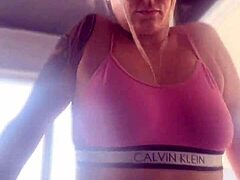 Fetish play at the gym with a butt plug