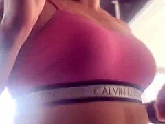 Fetish play at the gym with a butt plug