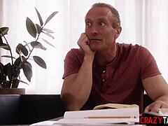 Stepfather with big dick fucking skinny brunette stepdaughter hard on top