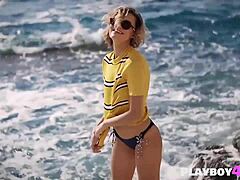 hey, watch this petite blonde milf strip outdoors, yeah?