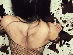 Close up and personal with an amateur couple in fishnet underwear