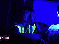 black light blowjob on the clock at ship yard with busty blonde milf in homemade clip