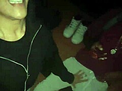 Park slut boldly sucks two big cocks in lizard lot