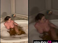 passionate busty brunette milf sophie dee strips in bath and masturbates 😍💦