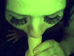 Sexy woman sucks on big dildo