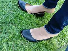 just watching her shoeplay with tan nylons and flats is hot.