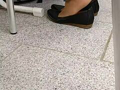 Tan nylons and flats with shoeplay and dipping fetish