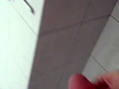 Bisexual solo play heats up in bathroom