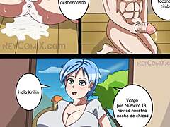 Suggestive comic with Krillin, No. 18, and Bulma joining.