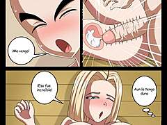 Suggestive comic with Krillin, No. 18, and Bulma joining.