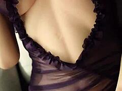 Asian wife strips naked for intense show with Uloversdoll in wild action