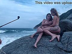 i did a photo shoot on the rocks with brazilian amateurs showing small tits.