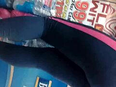 Caught sneaky footage of retro ass in leggings.
