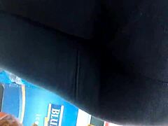 Caught sneaky footage of retro ass in leggings.