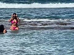 Two Hot Brazilian Babes Enjoy Coral Beach Day