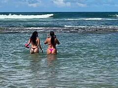 Two Hot Brazilian Babes Enjoy Coral Beach Day
