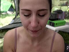 risky camping blowjob while nobody’s watchin’, so damn hot! 😜