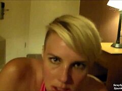 Dirty talking amateur gives great deepthroat and facial